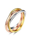 Bestyle Anillos para Parejas de Color Tricolor, Anillo Entrelazado Triple de Tamaño 19,75, Anillos Entrelazados de Moda Acero Inoxidable 316L, Anillos de Mujer de Boda de Compromiso