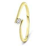 MIORE Anillo solitario de compromiso en oro amarillo 9 quilates 375/1000 con diamante natural talla brillante de 0,05 quilates