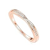 Ryaupy 2MM Anillos Plata Mujer Ajustable con Circonita Anillo Clásico Minimalista Anillos Mujer para Alianza Aniversario Bodas Compromiso Oro Rosa