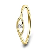 MIORE Anillo solitario para mujer | Anillo de diamante | auténtico oro blanco de 9 quilates (375) | con auténtico diamante de 0,05 quilates | anillo de compromiso de oro respetuoso con la piel |