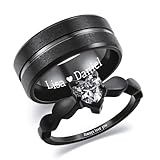 INBLUE Anillos de Promesa Personalizados para Parejas Anillo de Texto Grabado con Piedra Preciosa Corazón Anillos de Acero Inoxidable a Juego para Pareja en Boda de Compromiso - Juego Estilo 1