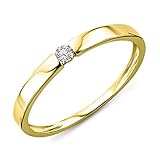 Miore Anillo solitario de compromiso en oro amarillo 9 quilates 375/1000 con diamante natural talla brillante de 0,05 quilates