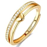 Adramata Anillos Mujer Plata de Ley 925 Anillo de Corazón Ajustable Anillo Chapados en Oro de 14K CZ Anillos de Compromiso Alianzas Boda Anillo de Promesa Anillos Mujer Oro Anillo Plata Oro Rosa