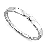 Orovi - Anillo de Compromiso en Oro de 9 Quilates con Diamante de 0.05 ct en Oro Blanco, Anillo Solitario