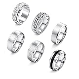 Adramata 6Pcs Anillos Hombre Mujer Acero Inoxidable Anillo Giratorio Anillos Vintage Compromiso Promesa Boda Anillo Banda Anillo Plata Hombre Mujer 8mm