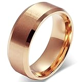 JewelryWe Anillo de Hombre Mujer Unisex, 8mm Anillo Clásico de Boda Compromiso, Acero Inoxidable, Color Oro Rosa, Estilo Mecánico Minimalista，Talla 6, Regalo para Mujer