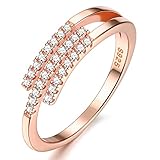 JeweBella Anillos Mujer Ajustable Plata de Ley 925 con Circonita Anillo Clásico Minimalista Abierto Anillos Mujer para Alianza Aniversario Bodas Compromiso Plata/Oro/Oro Rosa