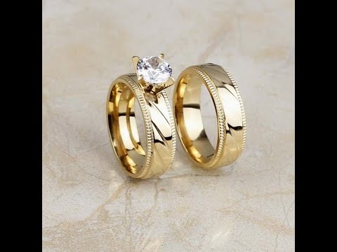 Anillos compromiso matrimonio acero quirurgico con oro 18k