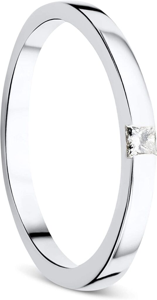 Dazzlingrock Collection Juego De Anillos De Compromiso De 1 Quilates Con Corte Redondo Y Princesa De Oro De 14 Quilates Y Diamante Blanco De Corte Redondo, 1 Unidad, Oro Blanco, Diamante